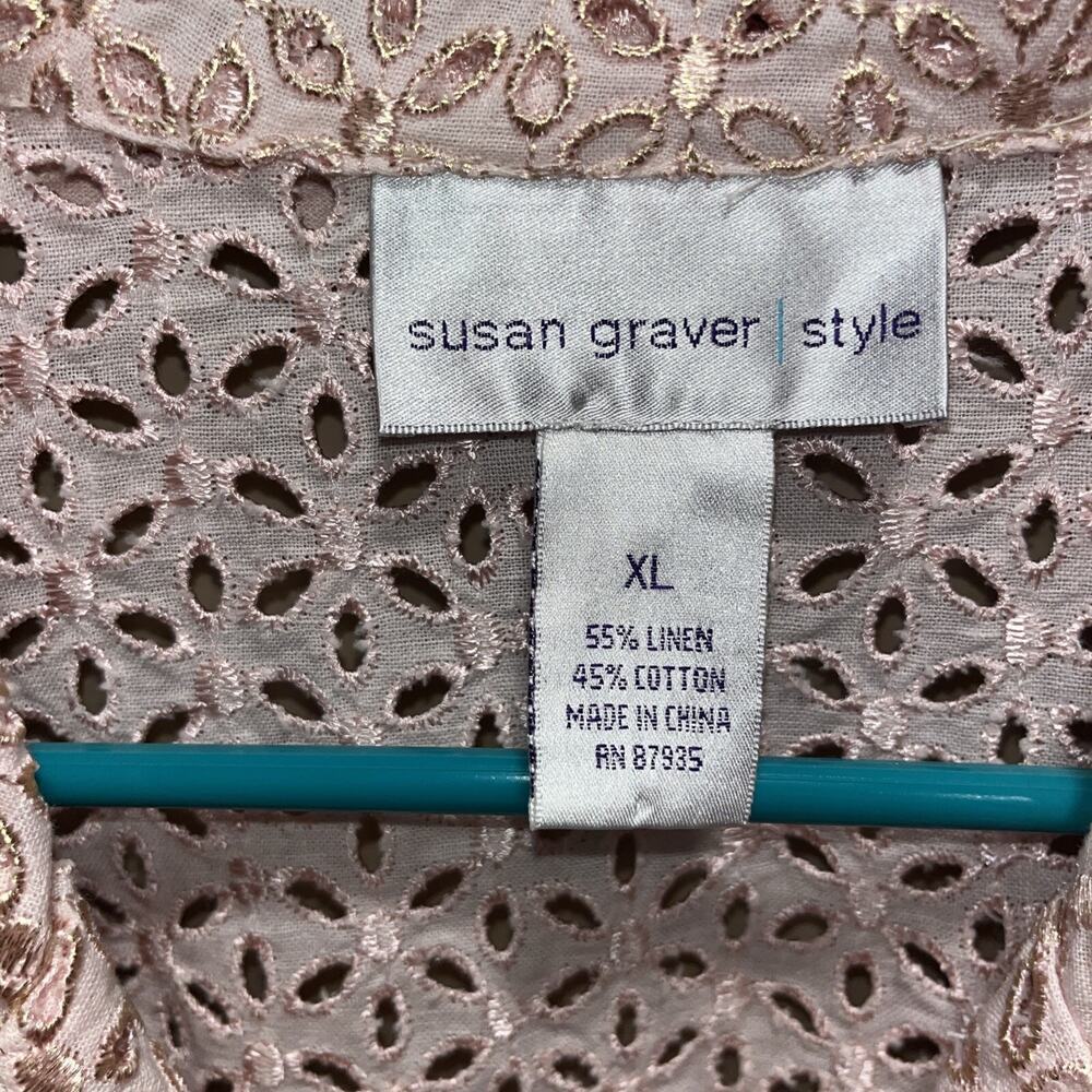 Susan Graver Style Women's Eyelet Embroidered Pink Jacket XL Event Spring Floral - Picture 3 of 11